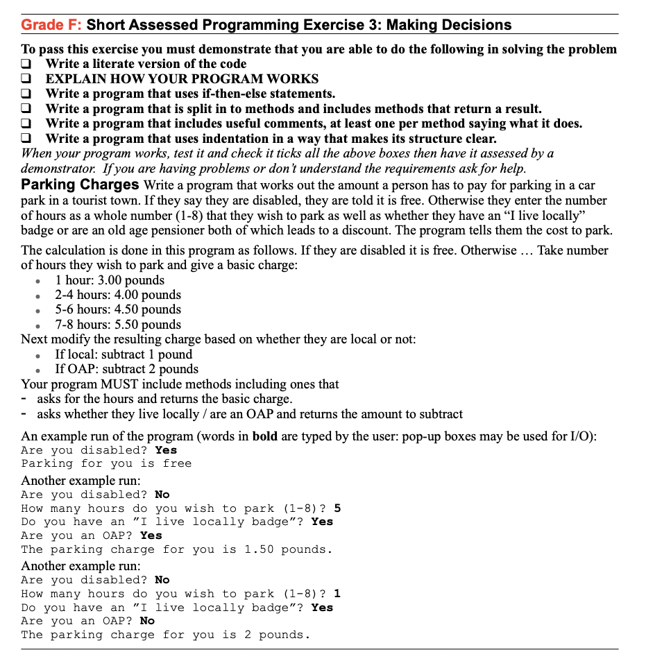 Solved . Grade F: Short Assessed Programming Exercise 3: | Chegg.com