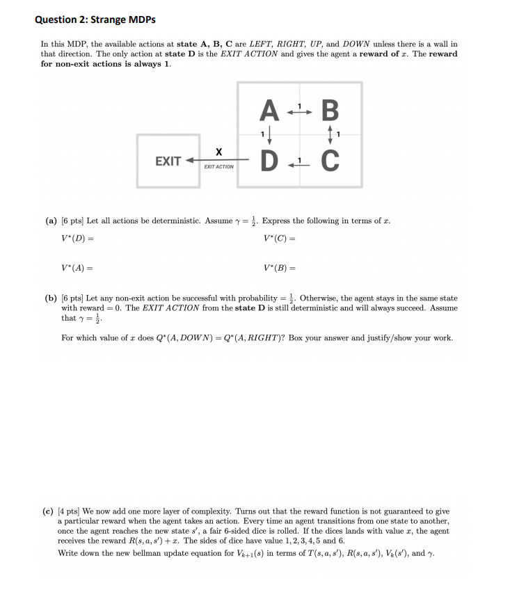 Question 2: Strange MDPS In this MDP, the available | Chegg.com
