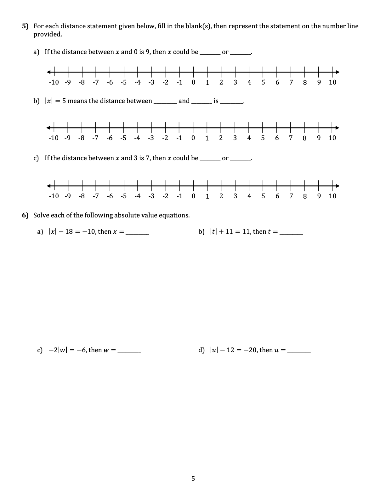 Solved 5) For each distance statement given below, fill in | Chegg.com