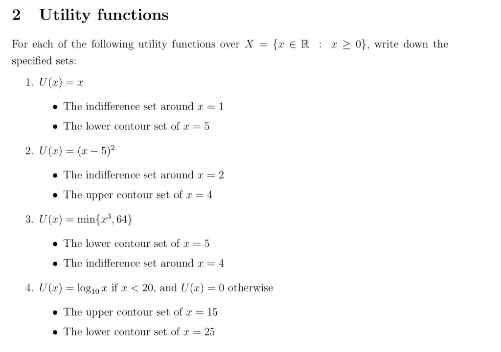 Solved 2 Utility functions For each of the following utility | Chegg.com