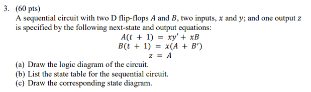 Solved 3. (60 pts) A sequential circuit with two D | Chegg.com