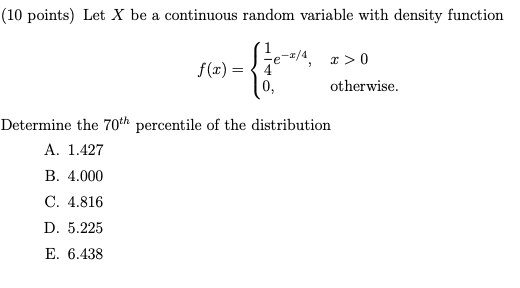 Solved (10 points) Let X be a continuous random variable | Chegg.com