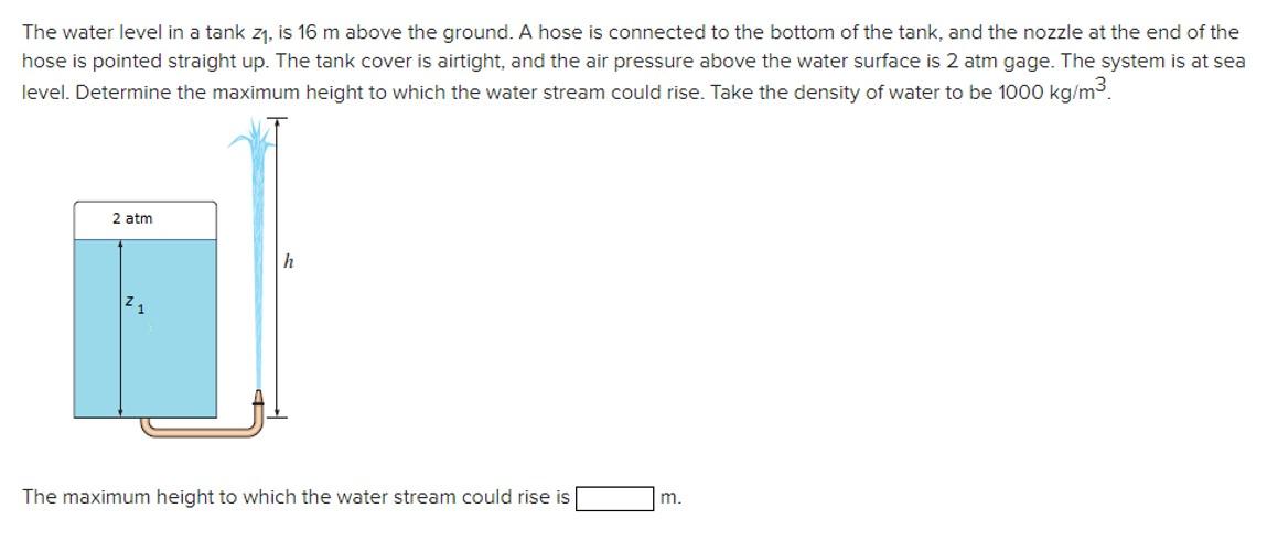 Solved The water level in a tank 21. is 16 m above the | Chegg.com