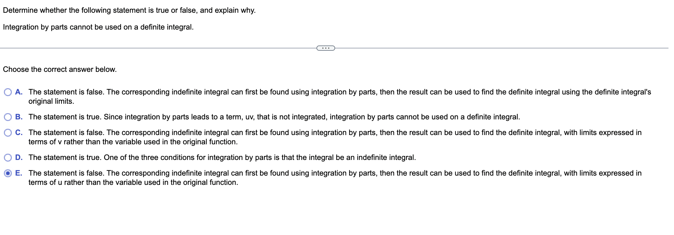 Solved Determine whether the following statement is true or | Chegg.com