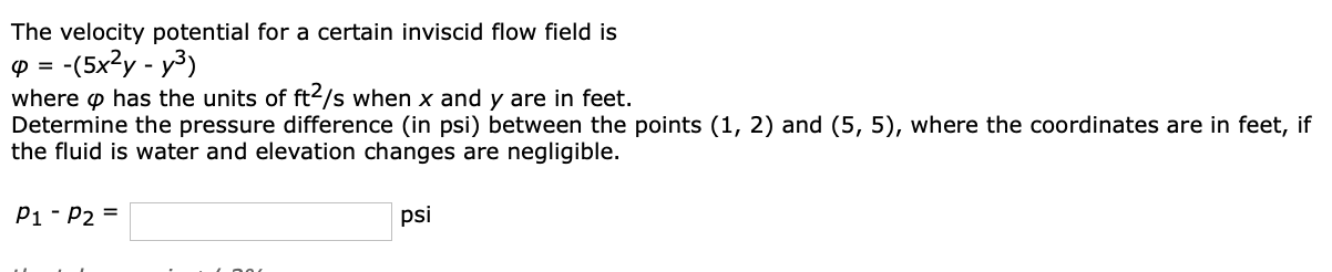 Solved The velocity potential for a certain inviscid flow | Chegg.com