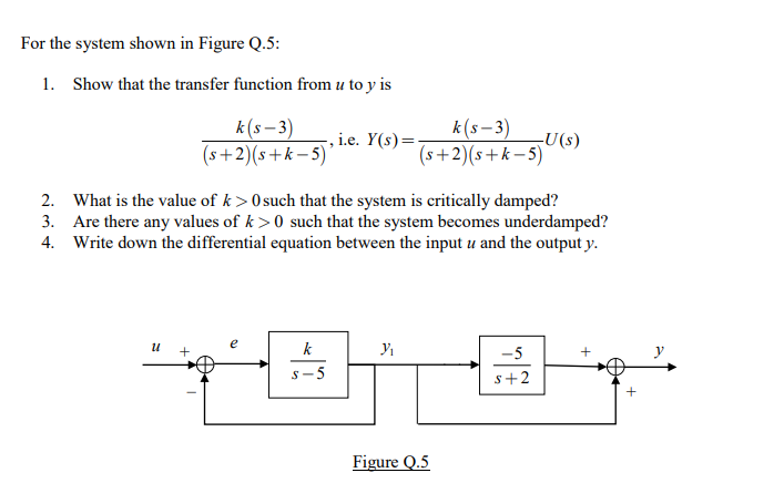 Solved For the system shown in Figure Q.5: 1. Show that the | Chegg.com