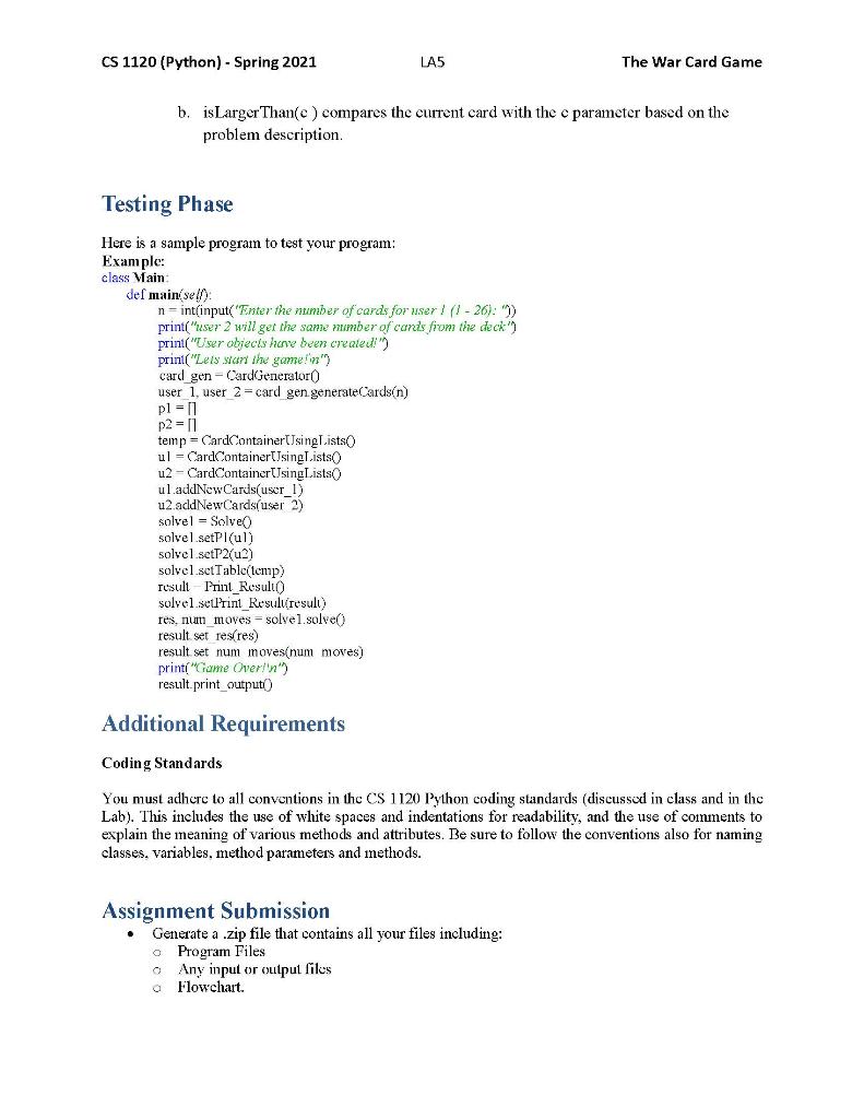 CS1120 Lab Assignment 5 - War Card Game The provided | Chegg.com
