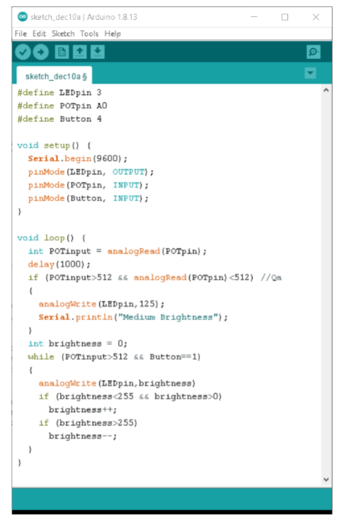 The code below was written to cycle the brightness of | Chegg.com
