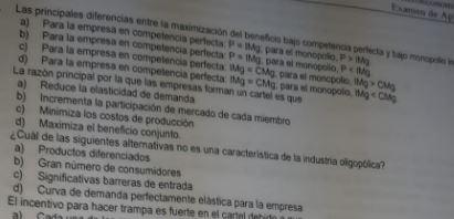 o) Para la empresa en ootapetencia perfecta: Heg = \( \mathrm{CMg} \), part ei to La razon principal por la que las empresas