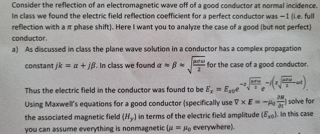 Consider the reflection of an electromagnetic wave | Chegg.com
