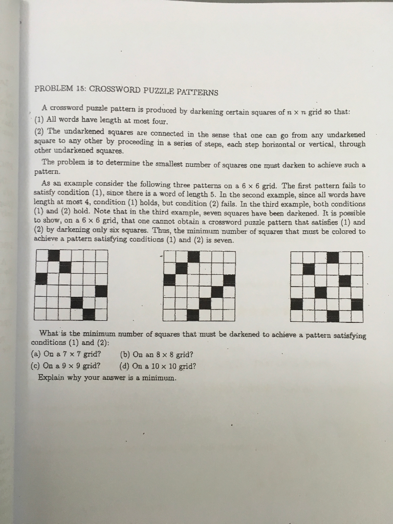Solved PROBLEM 15: CROSSWORD PUZZLE PATTERNS A crossword Chegg com