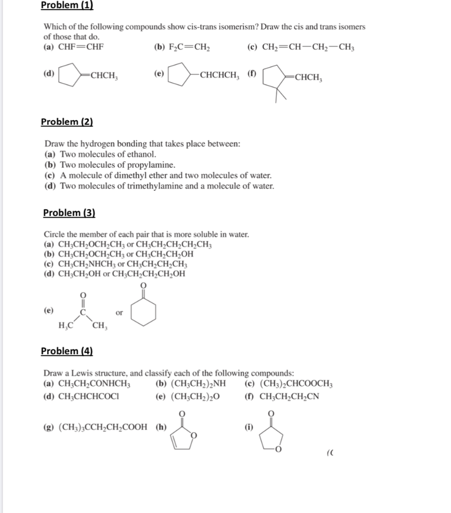 Solved Problem (1) Which of the following compounds show | Chegg.com