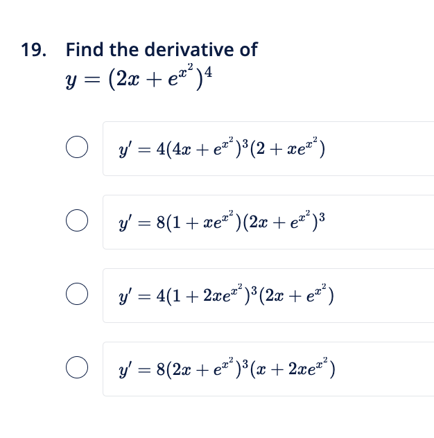 find the derivative of y e x x