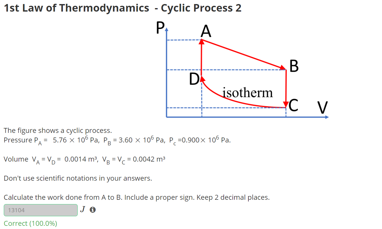 Solved 1st Law of Thermodynamics - Cyclic Process 2 PA A B D | Chegg.com