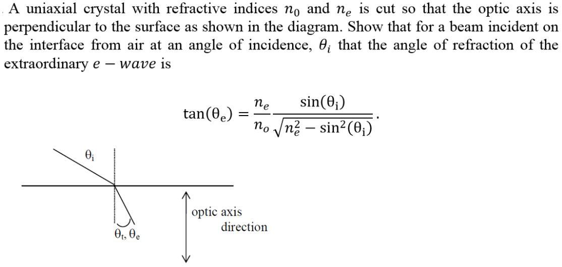 Solved A Uniaxial Crystal With Refractive Indices No And Ne | Chegg.com