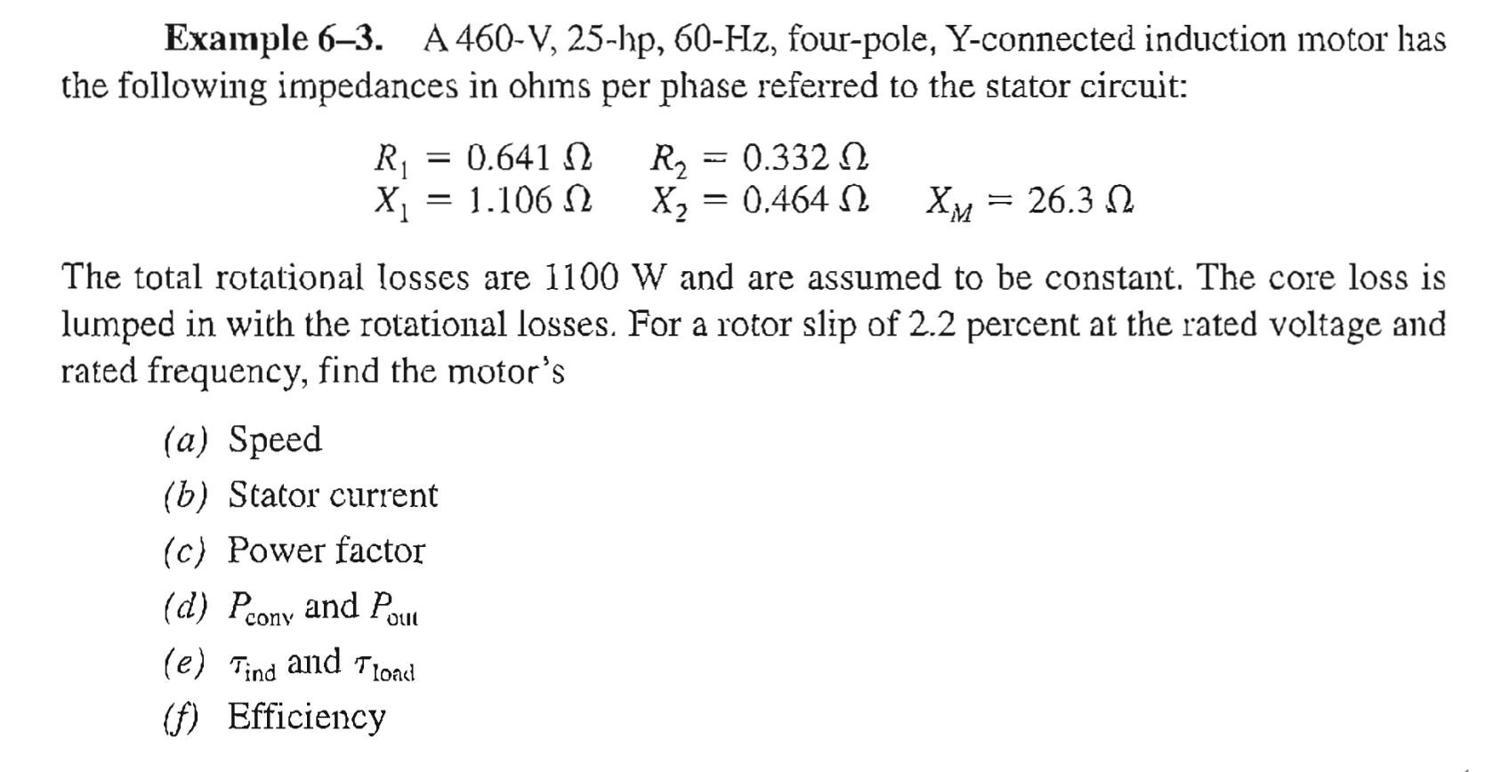 Solved Example 6 3 A 460 V 25 Hp 60 Hz Four Pole