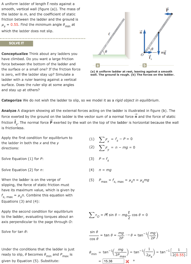 Solved A uniform ladder of length l rests against a smooth, | Chegg.com