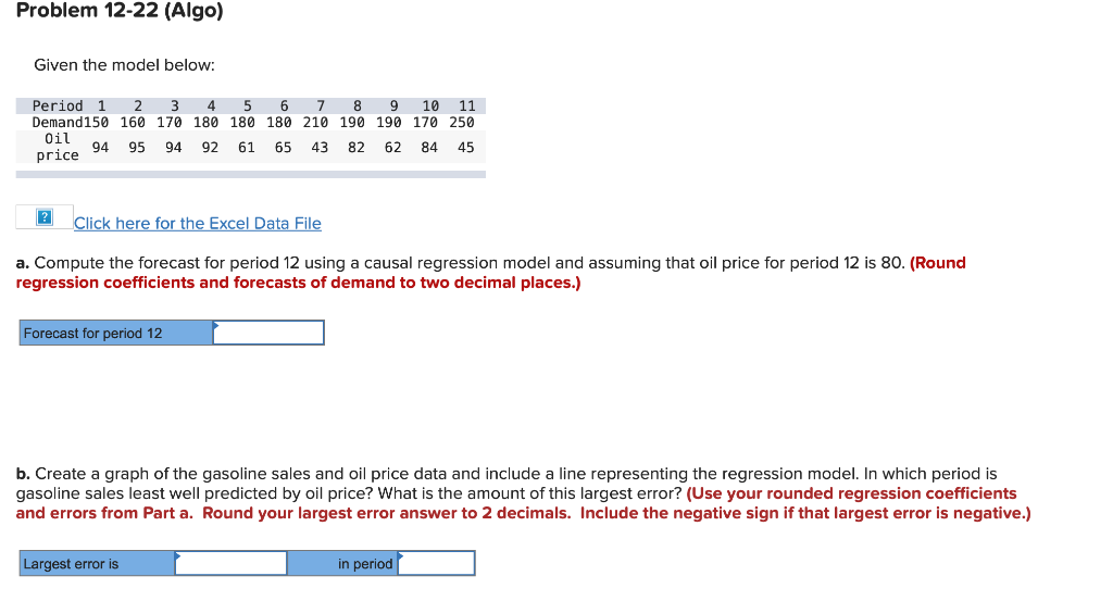 Solved Problem 12-22 (Algo) Given The Model Below: Period 1 | Chegg.com