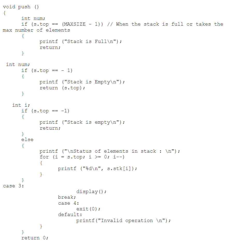 Solved I am sharing with you the stack creation code (some | Chegg.com