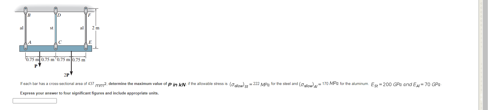 Solved Q2 (b): The Rigid Beam In Is Supported By The Three | Chegg.com