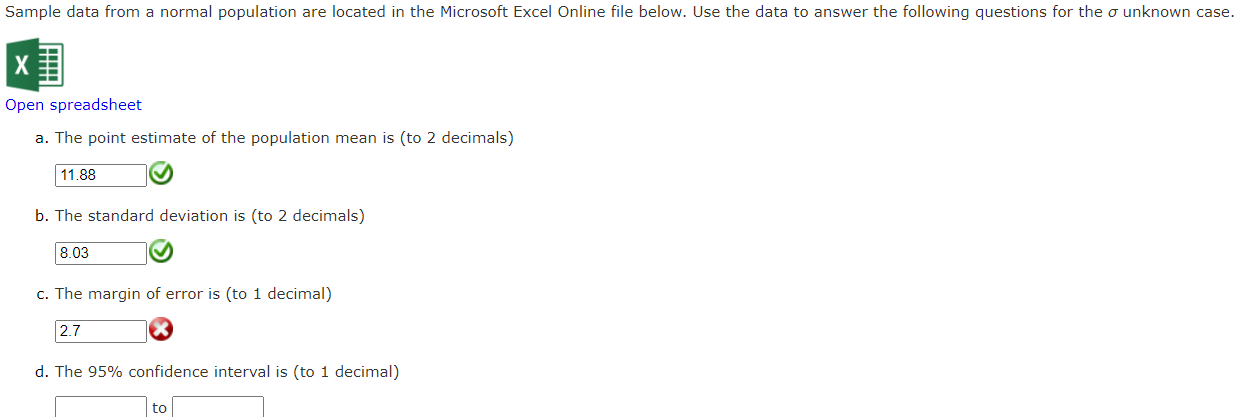 Solved Sample Data Formula Used Interval Estimate of a | Chegg.com