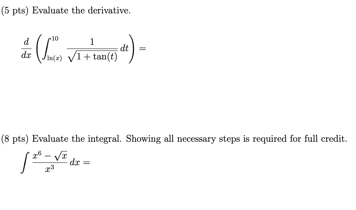 Solved 5 Pts Evaluate The Derivative Chegg Com