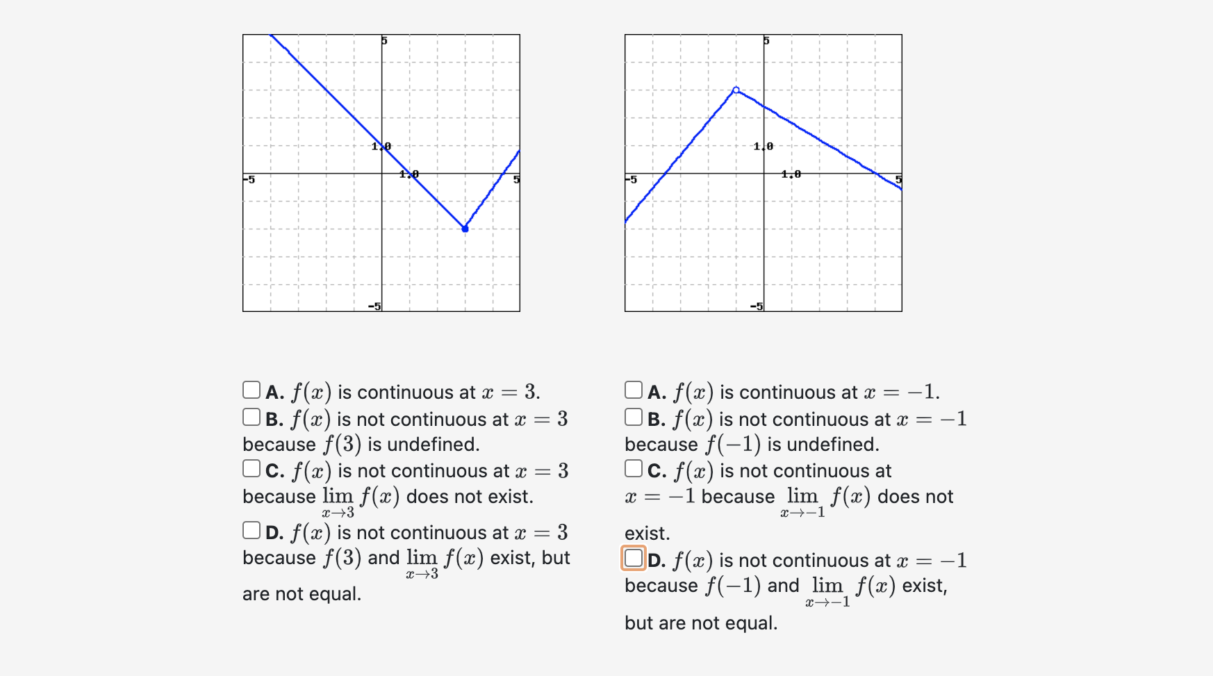 A. f(x) is continuous at x=3. B. f(x) is not | Chegg.com