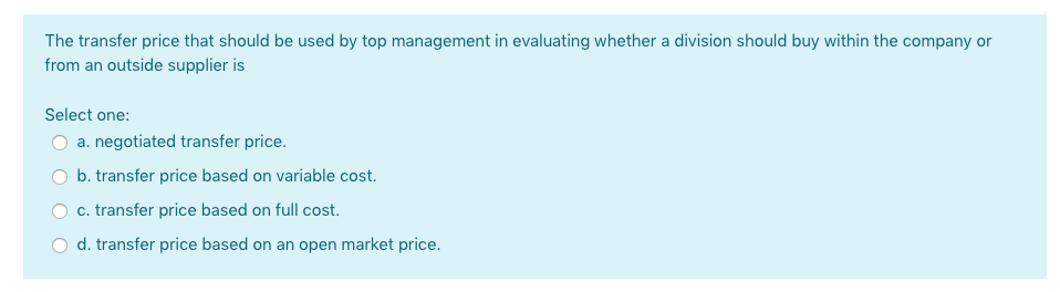 Solved The transfer price that should be used by top | Chegg.com