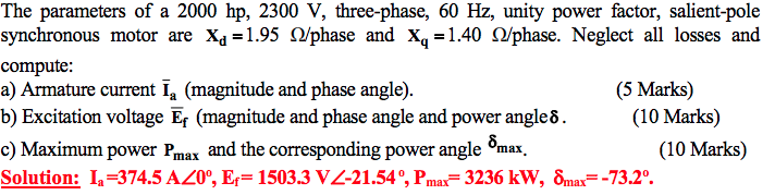 Solved The parameters of a 2000 hp, 2300 V, three-phase, 60 | Chegg.com