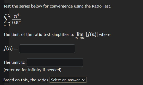 Solved Test the series below for convergence using the Ratio | Chegg.com