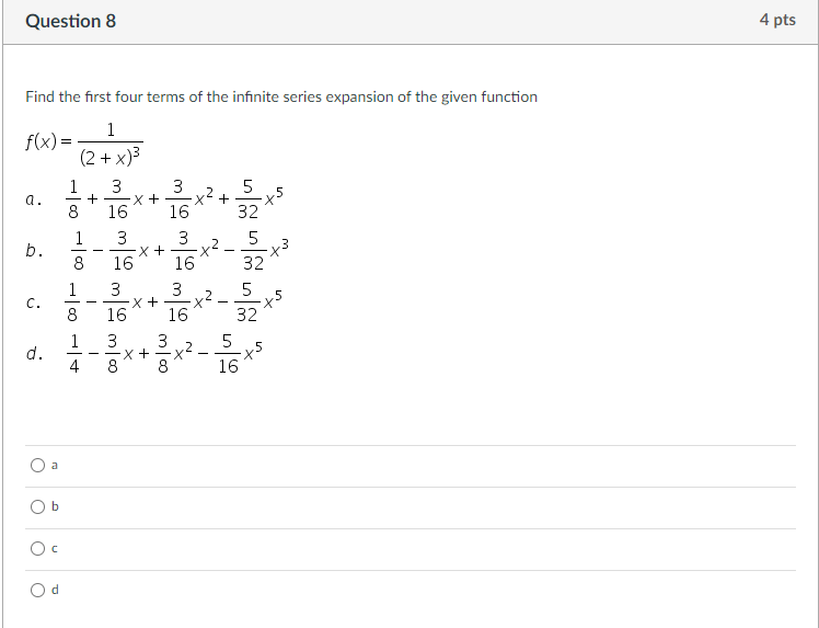 Solved Question 8 4 pts 5 + Find the first four terms of the | Chegg.com