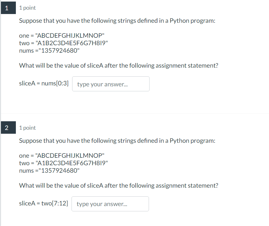 Solved 1 point Suppose that you have the following strings