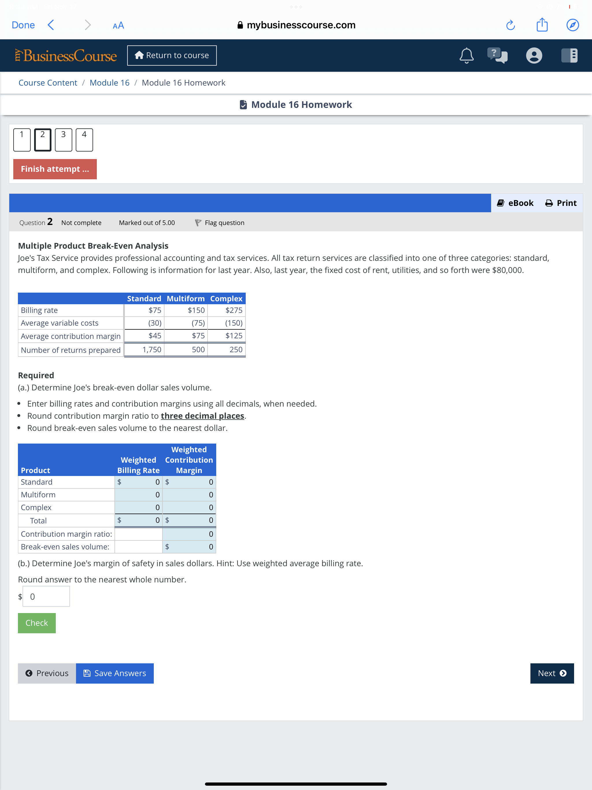 Solved Multiple Product Break Even Analysisjoe S Tax Service Chegg Solved Multiple Product Break Even Analysisjoe S Tax Service Chegg
