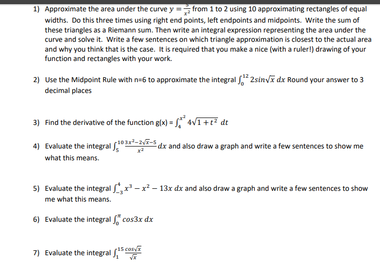 Solved 1) Approximate the area under the curve y = from 1 to | Chegg.com