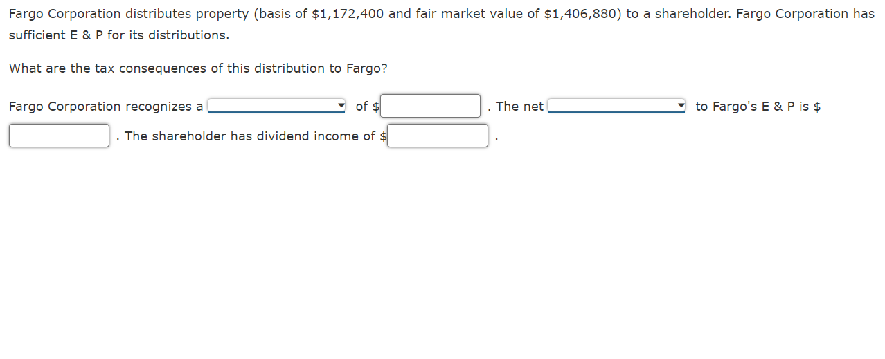 Solved Fargo Corporation distributes property (basis of