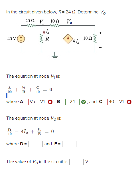 Solved In the circuit given below, R=24Ω. Determine VO. The | Chegg.com