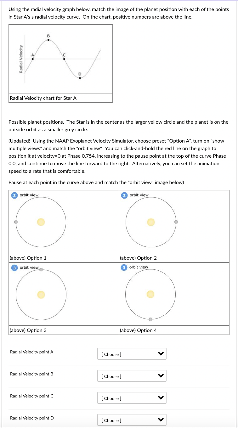 Solved Using the radial velocity graph below, match the | Chegg.com