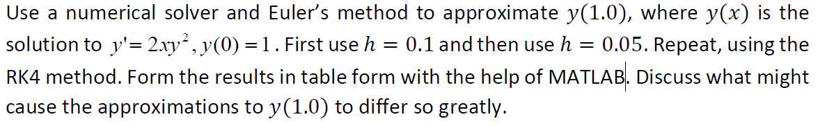 Solved = Use a numerical solver and Euler's method to | Chegg.com