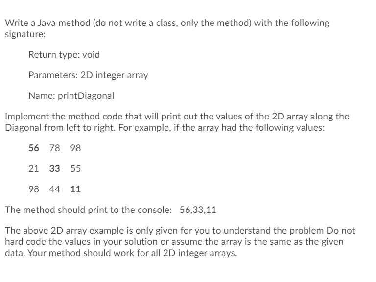 Solved Write a Java method (do not write a class, only the | Chegg.com