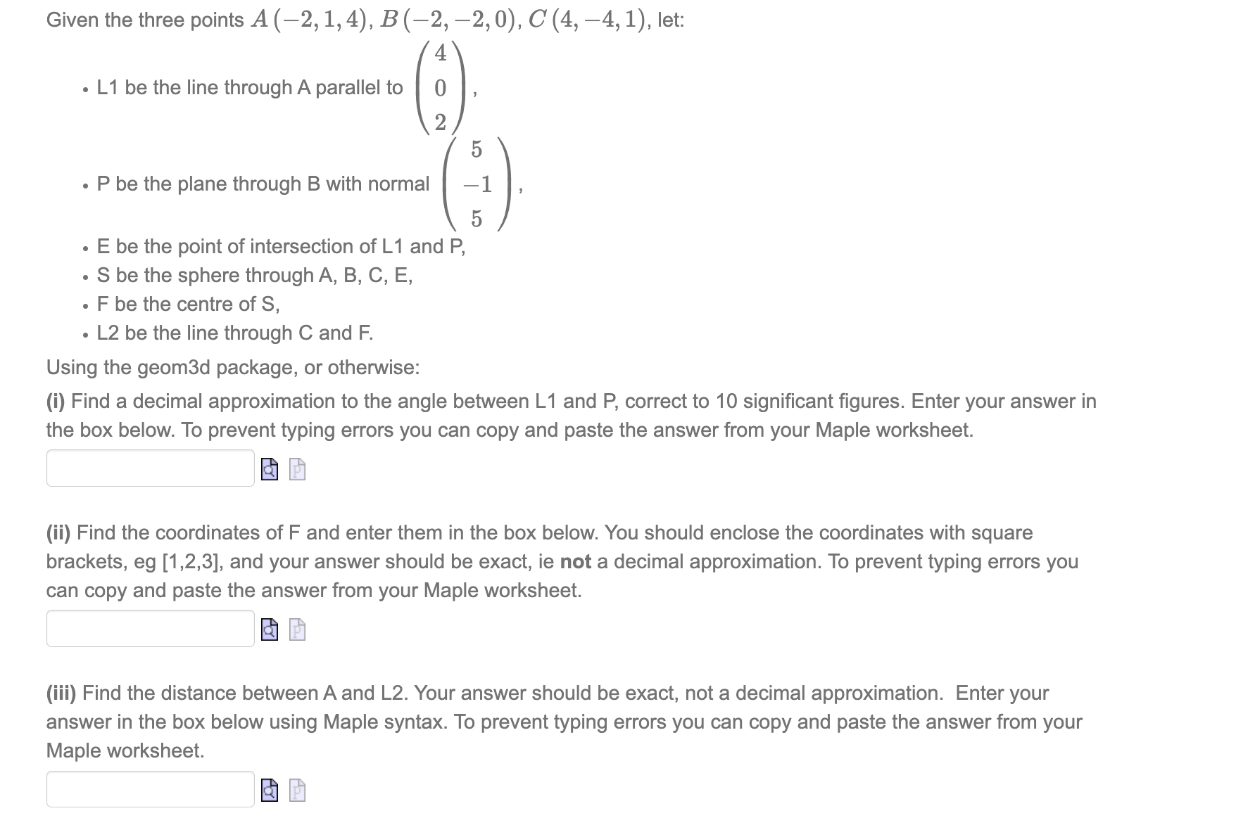 Solved Given The Three Points | Chegg.com