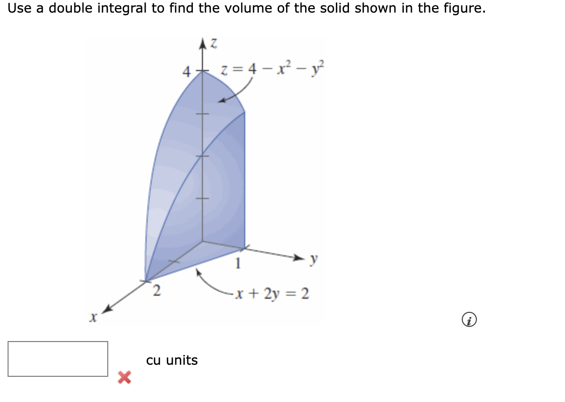 Solved Use A Double Integral To Find The Volume Of The Solid Chegg Com