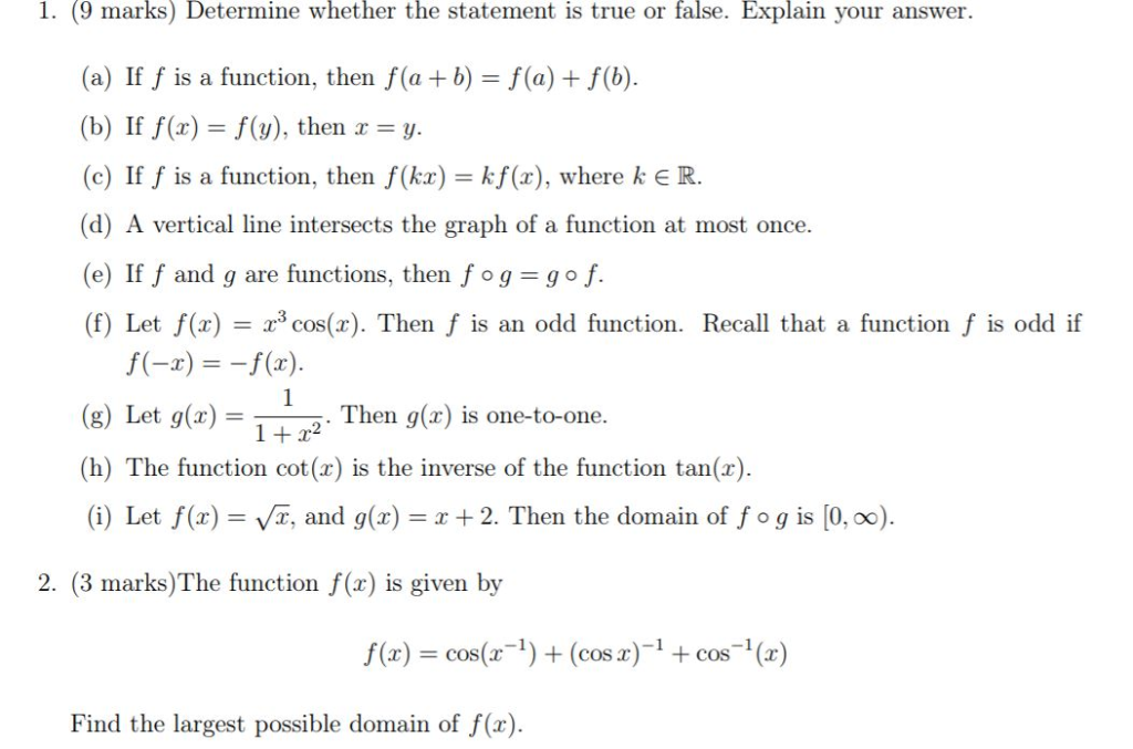 Solved 1 9 Marks Determine Whether The Statement Is Tr Chegg Com