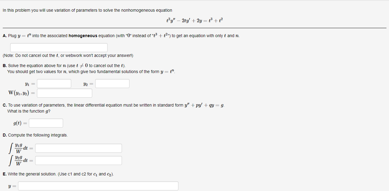Solved In This Problem You Will Use Variation Of Paramete Chegg Com