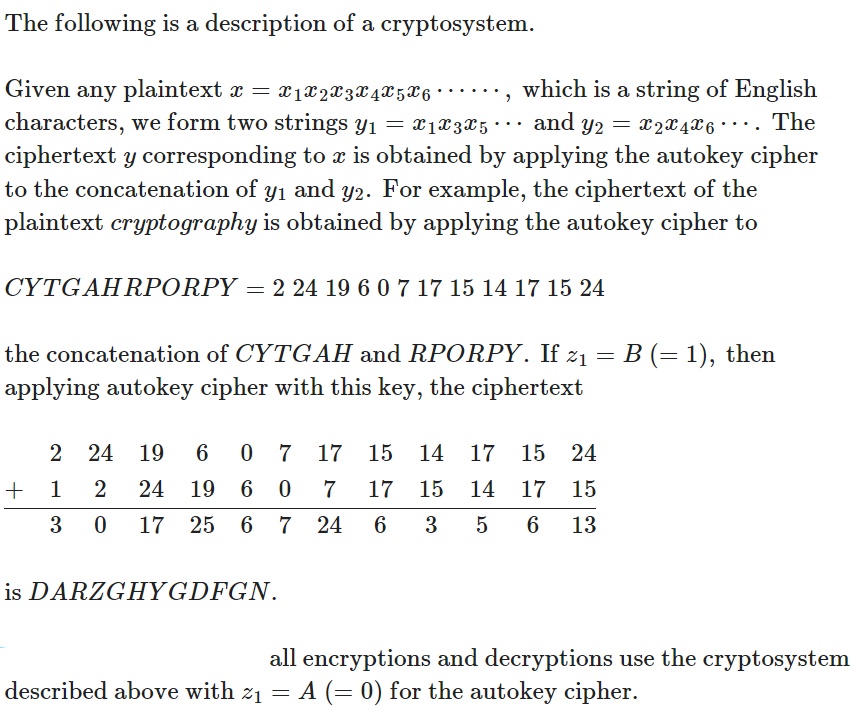 Solved The following is a description of a cryptosystem. | Chegg.com