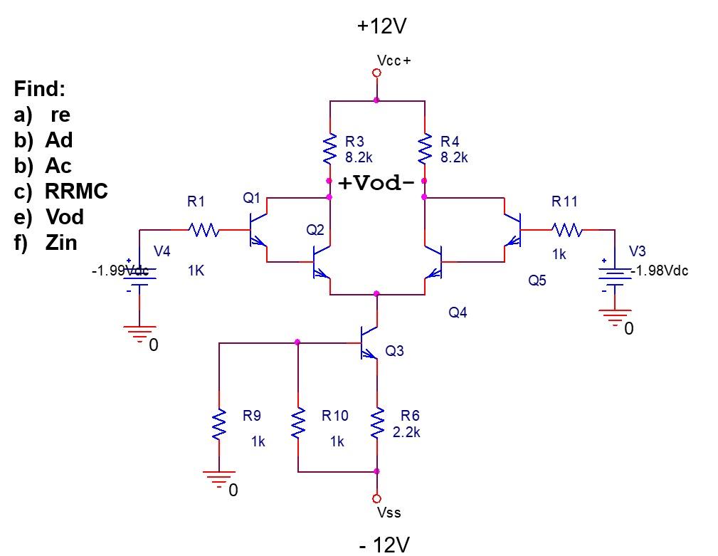 Solved +12V Vcc+ R3 8.2k R4 8.2k Find a) re b) Ad b) Ac c) Chegg