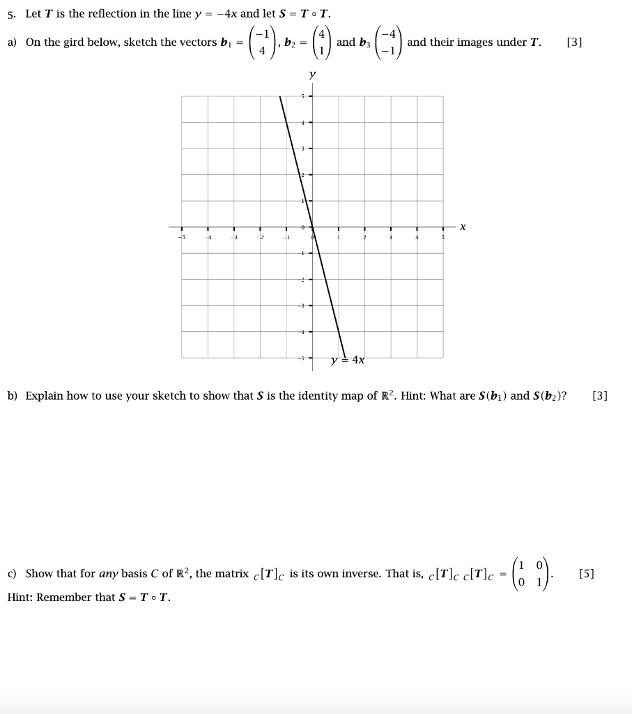 Solved 5. Let T is the reflection in the line y = -4x and | Chegg.com