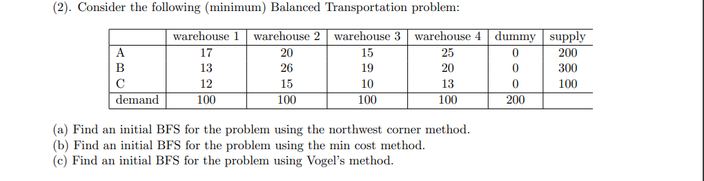 Solved (2). Consider The Following (minimum) Balanced | Chegg.com