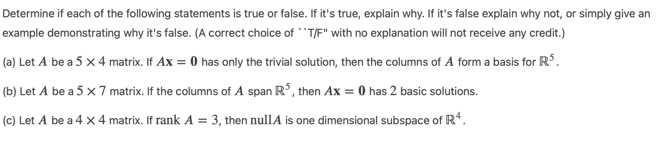 Solved Determine if each of the following statements is true | Chegg.com