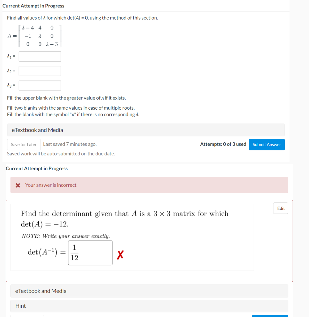 Solved Current Attempt in Progress Find all values of A for | Chegg.com