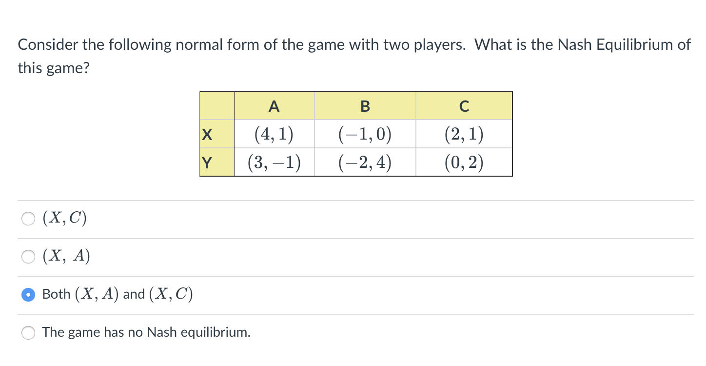 Solved Consider the following normal form of the game with | Chegg.com